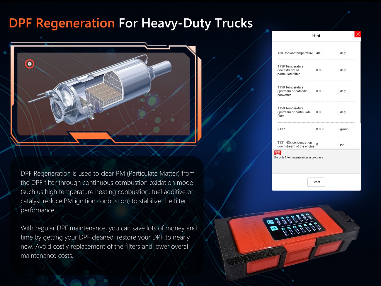 Xtruck X003 plus Read fault code DPF Regeneration support Cummins VOLVO and SCANIA Truck Diagnostic Tool